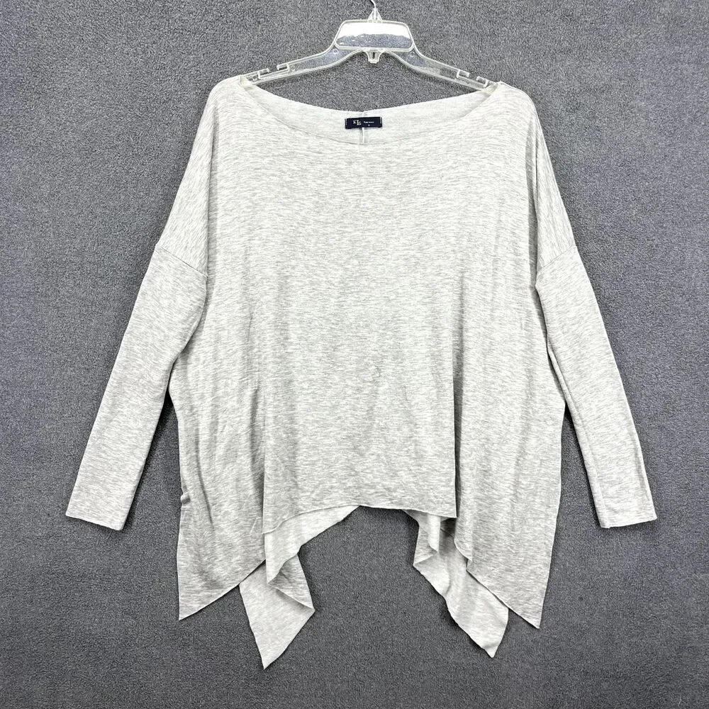 KLD Sweater Womens Small Gray Tunic Boxy Oversized raw hem‎ dolman sleeve